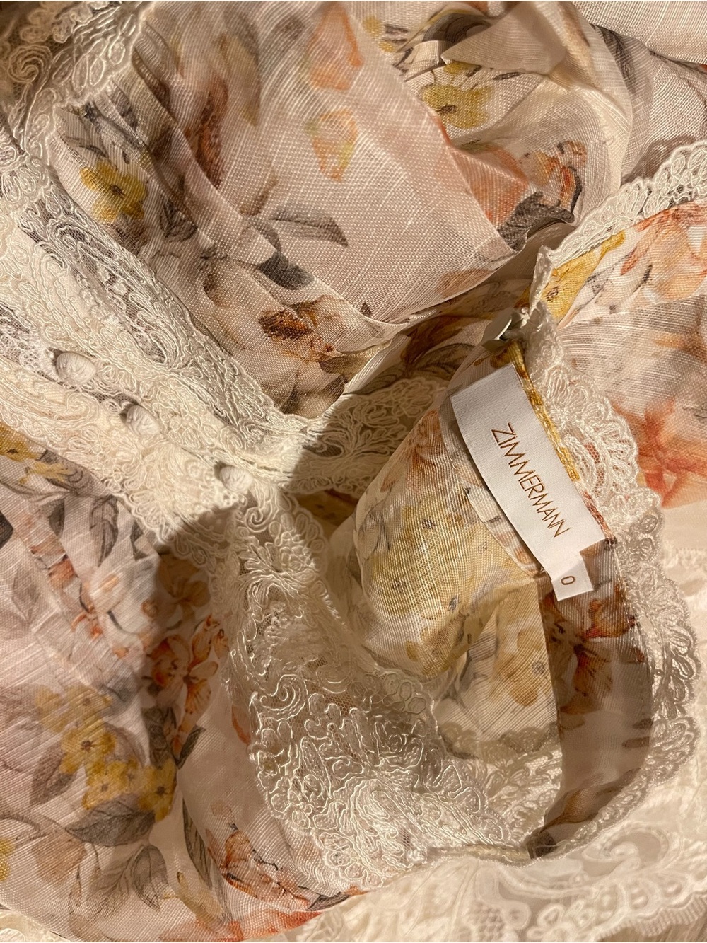 Zimmermann White Floral Lace Mini Dress with Pastel Accents - Picture 5 of 5